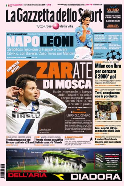 La portada de <i>La Gazzetta dello Sport</i> de hoy.