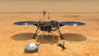 Recreación artística de la sonda 'Insight' sobre la superficie de Marte