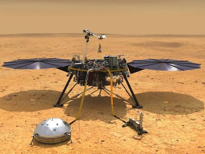 Recreación artística de la sonda 'Insight' sobre la superficie de Marte