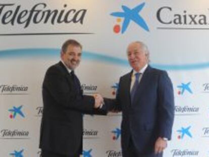 Luis Miguel Gilp&eacute;rez, presidente de Telef&oacute;nica Espa&ntilde;a, y Juan Maria Nin, vicepresidente y consejero delegado de CaixaBank.