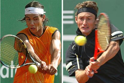 Rafa Nadal (a la izquierda) y Juan Carlos Ferrero, en sendas devoluciones.