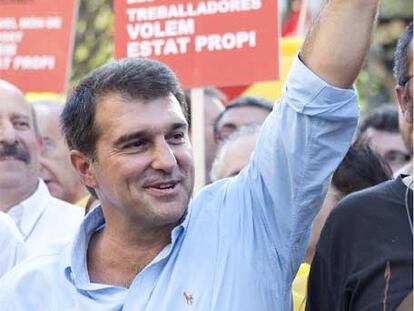 Joan Laporta, ayer, en la manifestación.