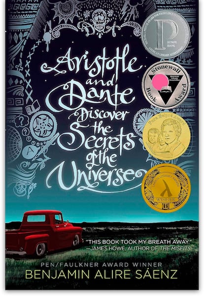 Cover of 'Aristotle and Dante Discover the Secrets of the Universe' by Benjamin Alire Sáenz.