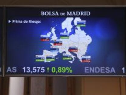 Comparativa de las primas de riesgo europeas en la Bolsa de Madrid.