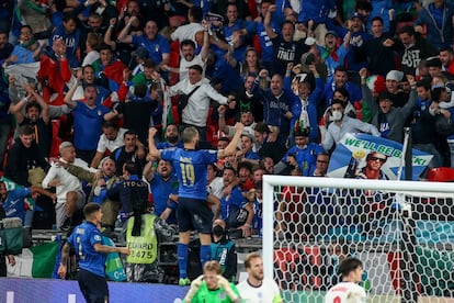 Giorgio Chiellini celebra el gol del empate de su equipo la final entre Italia e Inglaterra.