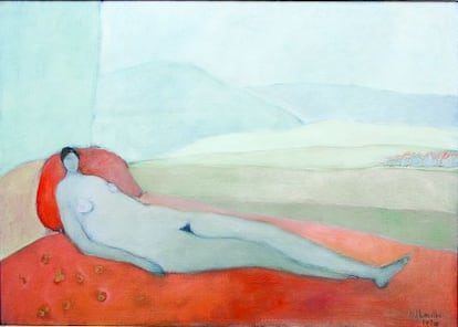 'Desnudo reclinado con vista de montaña' (1970), óleo de Joy Laville.