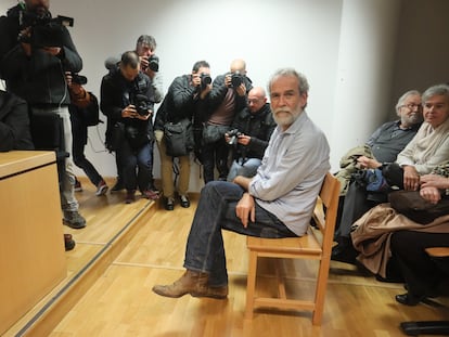 Willy Toledo en el juicio contra él por insultos a la religión católica en la Audiencia Provincial de Madrid en febrero.