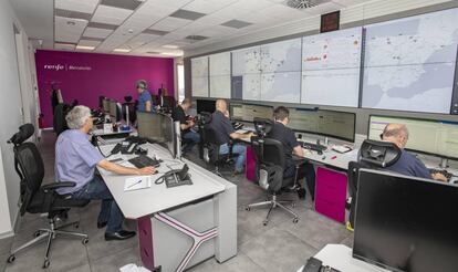 Área de pantallas del nuevo Centro de Gestión Integrado de Renfe Mercancías.