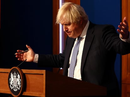 El primer ministro del Reino Unido, Boris Johnson, este miércoles en una rueda de prensa en Downing Street.