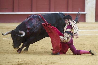 Salvador Vega, en la faena a su segundo toro, ayer en Málaga.