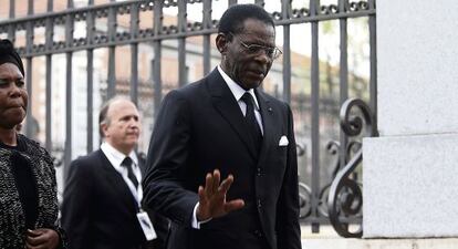 Equatorial Guinea President Teodoro Obiang at the funeral of former Spanish prime minister Adolfo Suárez in Madrid, in March 2014.