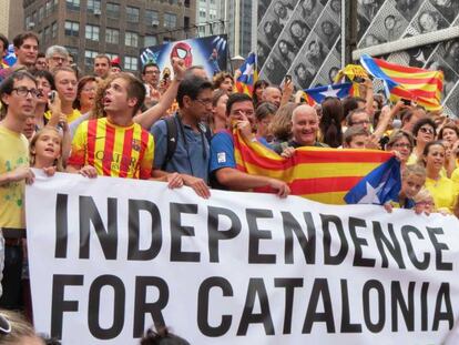 Manifestación en Times Square en 2013 a favor de la independencia catalana.