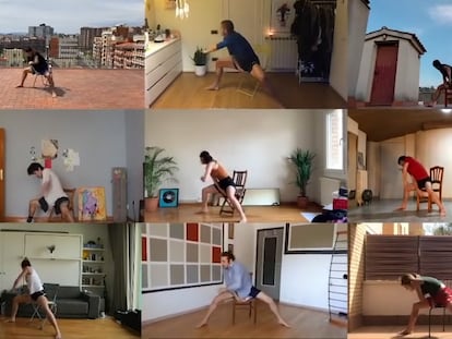 Bailarines de IT Dansa interpretan desde sus casas al unísono un extracto de 'Whim (Fractured Fairytale)', coreografía de Alexander Ekman con música de Vivaldi.