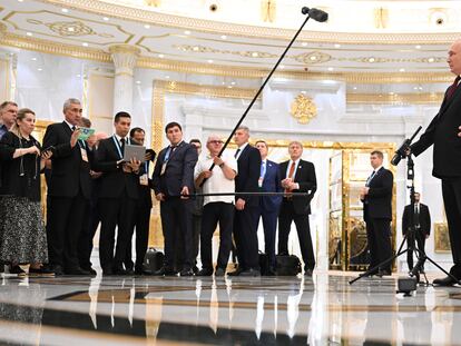 El presidente ruso, Vladímir Putin, durante un discurso este jueves en Ashgabat.




