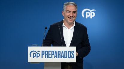 Elías Bendodo, el lunes tras la reunión del Comité de Dirección del PP, en Madrid.


