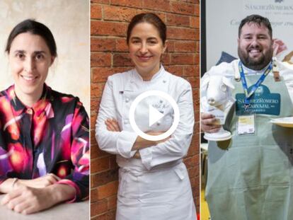 Almudena Ávalos, jefa de EL PAÍS Gastro, y los chefs Elena Arzak y Juan Monteagudo.