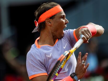 Nadal, durante el partido contra Blanch en la Caja Mágica de Madrid.