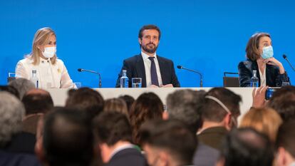 El líder del Partido Popular, Pablo Casado durante la Junta Directiva Nacional del Partido Popular este martes en Madrid.