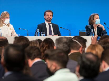 El líder del Partido Popular, Pablo Casado durante la Junta Directiva Nacional del Partido Popular este martes en Madrid.