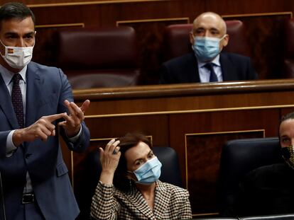 El presidente del Gobierno, Pedro Sánchez, durante su intervención en la Cámara baja. En vídeo, sesión de control al Gobierno, en directo.