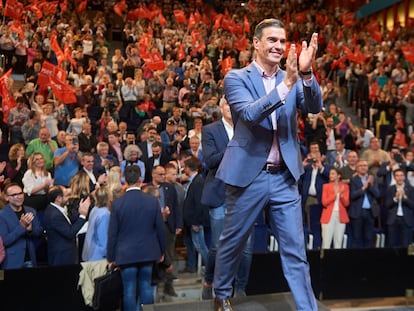 El secretario general del PSOE y presidente del Gobierno, Pedro Sánchez, durante un acto electoral, en el Palacio de Festivales, a 22 de mayo de 2023, en Santander, Cantabria (España). 