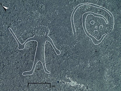 Científicos japoneses descubrieron en la costa sur de Perú nuevos geoglifos cerca de las líneas de Nazca.