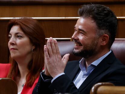 El portavoz de ERC, Gabriel Rufián, durante el Pleno del Congreso celebrado este miércoles.