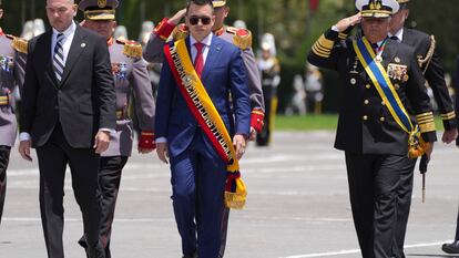 El presidente de Ecuador, Daniel Noboa, festeja el Día del Ejército el 27 de febrero 2024.