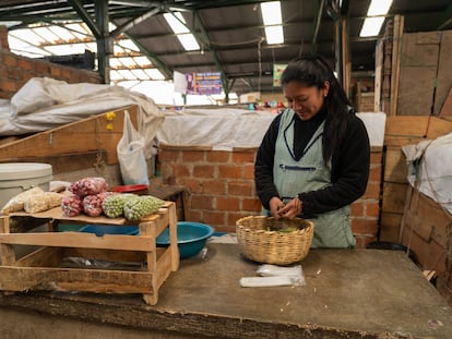 Una vendedora en un mercado de Pasto. En video, desabastecimiento de combustible y productos básicos en Pasto.