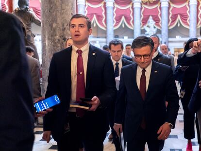 Mike Johnson, presidente de la Cámara de Representantes, este sábado en el Capitolio de Washington.