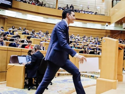 El presidente del Gobierno, Pedro Sánchez, este martes en el Senado.