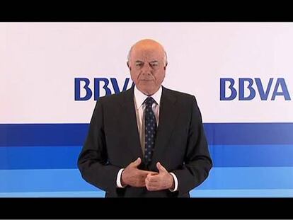 El presidente de BBVA, Francisco González, ante la junta de accionistas del banco.