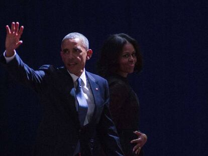 Barack e Michelle Obama, no evento de despedida do presidente dos EUA em Chicago.