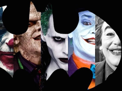 Montagem sobre um fundo do logótipo de Batman com os Joker de carne e osso que assustaram aos espectadores. / Trailer do Coringa.