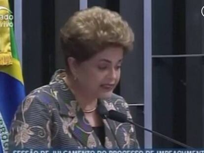 Dilma Rousseff se emocionou em um parte do discurso no Senado.