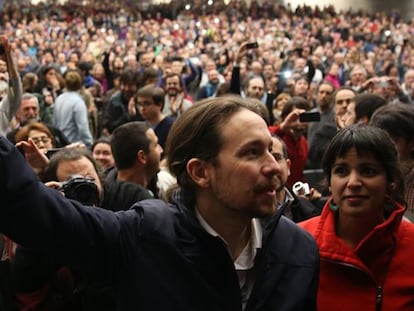 Iglesias y Teresa Rodríguez, antes del mitín.