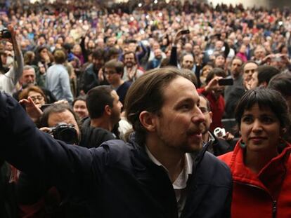 Iglesias y Teresa Rodríguez, antes del mitín.