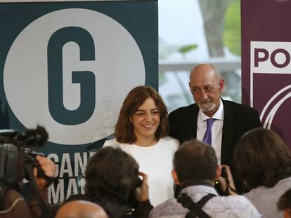 El responsable de Podemos Madrid y la portavoz de Ganemos en la presentación de la candidatura conjunta.