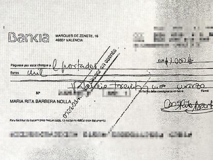 El cheque de Barberá que la vincula con la investigación sobre blanqueo