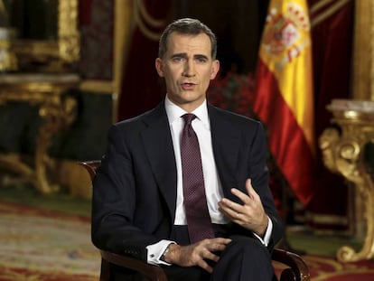 El rey Felipe VI, durante el mensaje de Navidad de 2015.