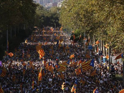 El paseo de Sant Joan, durante la concentración convocada por la ANC y Òmnium.