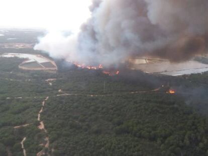 Imagen aérea del incendio en Doñana.