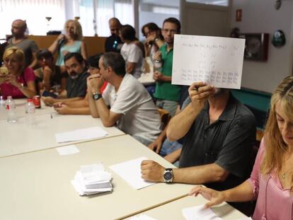 Recuento de votos en la asamblea de los vigilantes de El Prat.