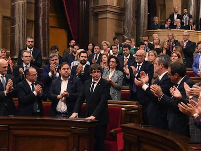 Miembros del Govern y diputados independentistas en el Parlament de Cataluña. David Ramos Getty Images