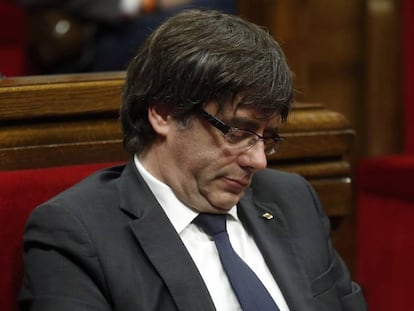 Puigdemont, este jueves en el Parlament.