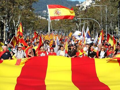 Imagen de la manifestación de este sábado en Barcelona a favor de la unidad de España.