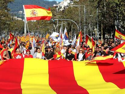 Imagen de la manifestación de este sábado en Barcelona a favor de la unidad de España.