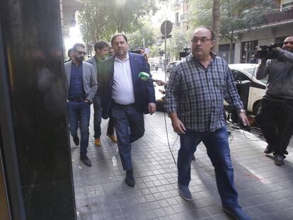 El exvicepresidente del Govern, Oriol Junqueras, a su llegada a la reunión de la Ejecutiva de ERC, este lunes en Barcelona.