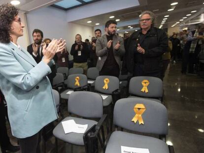 La secretaria de ERC, Marta Rovira (delante), en una imagen de archivo.