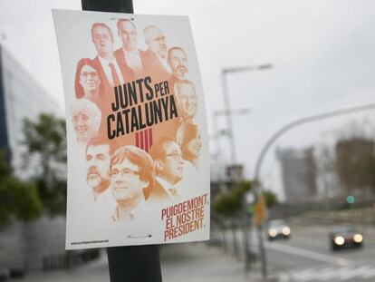 Cartel electoral de Junts per Catalunya en L'Hospitalet de Llobregat.